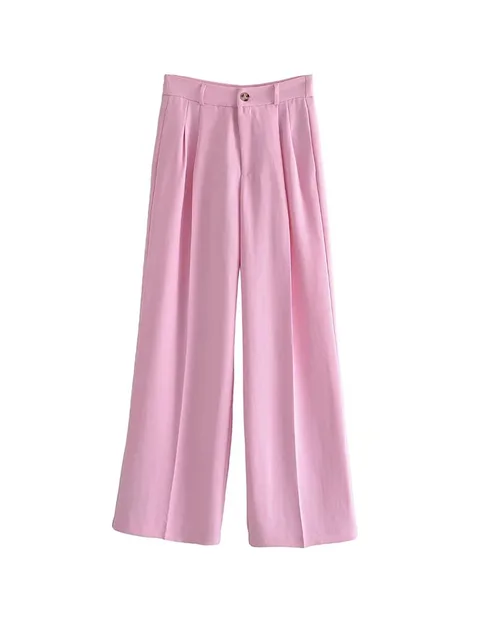 Women Suit Pink Trouser Suits Wide Leg Pants Set Woman 2 Pieces Pants Pleated Women Suit Blazer And Pants