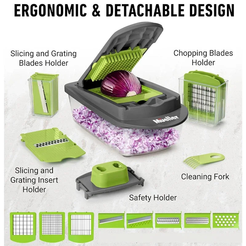 Vegetable Chopper, Onion Chopper 16 in 1 multifunctional Food  Chopper with 8 Blades Slicer Dicer Cutter & Dicing Machine, Adjustable  Vegetable Cutter with Container Gray