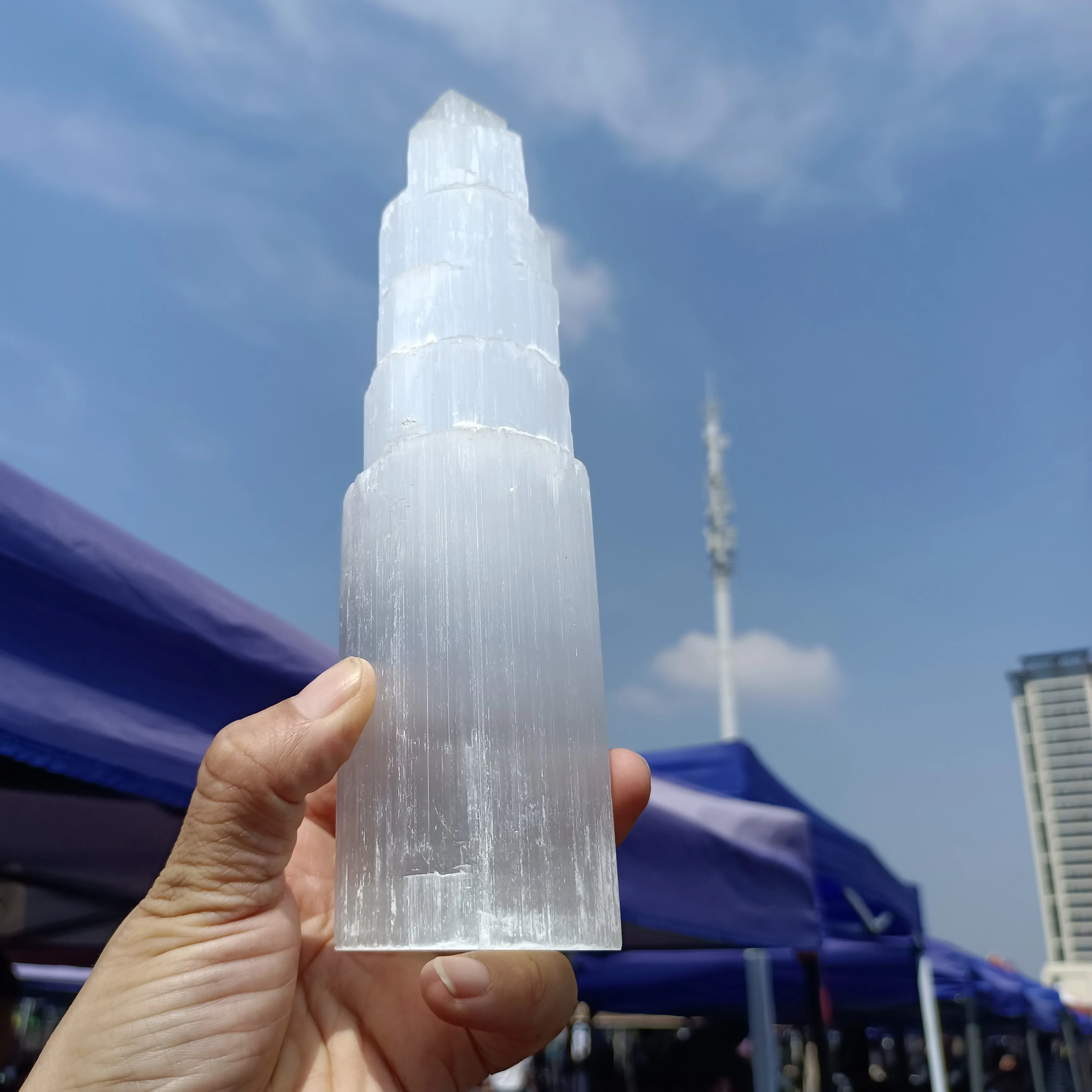 

Natural Moroccan Transparent Gypsum Tower,Quartz Crystal Ore Tower,Mineral Reiki Healing Meditation Stone,Degaussing Decoration