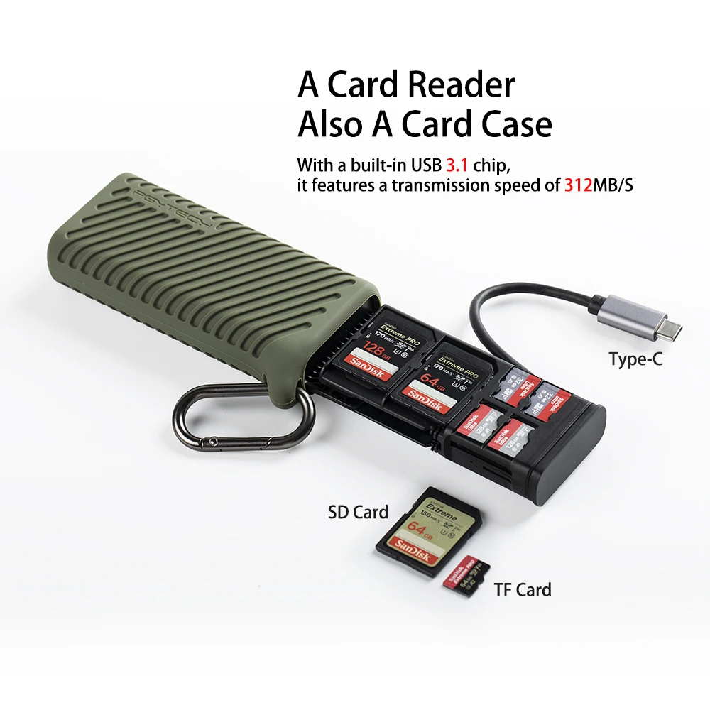 PGYTECH 고속 카드 리더, USB 3.1 C타입 메모리 카드, SD TF SIM 듀얼 슬롯 데이터 전송, 카메라 스마트폰용