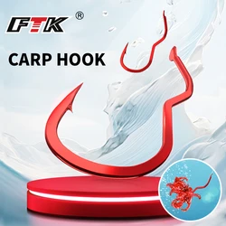 FTK Red Fishing Hook With Line Automatic Flip Linehook Double Sharp Barbed Fishhook for Carp Fishing Accessories