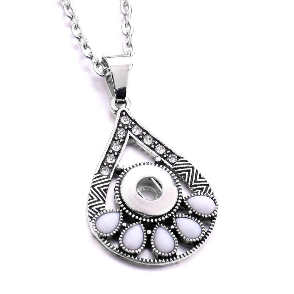 10PCS 12mm Snap Jewelry Necklace Crystal Vintage Flower Heart Mini 12mm Snap Button Pendant Necklace for Women DIY Snaps Jewelry