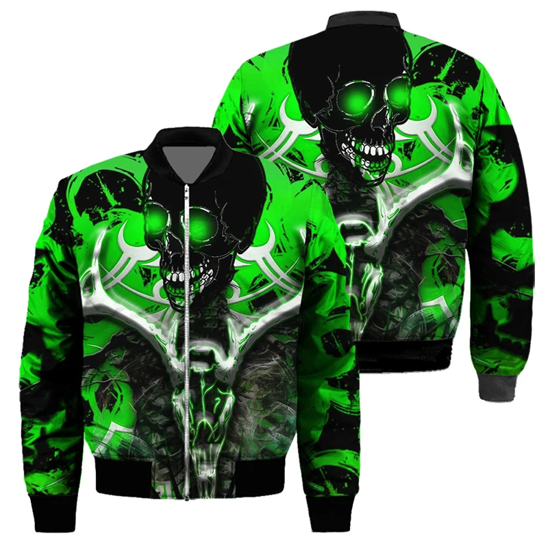 3D digital printed bomber jacket for men's autumn and winter clothing plus versized sportswear long sleeved casual skull jacket