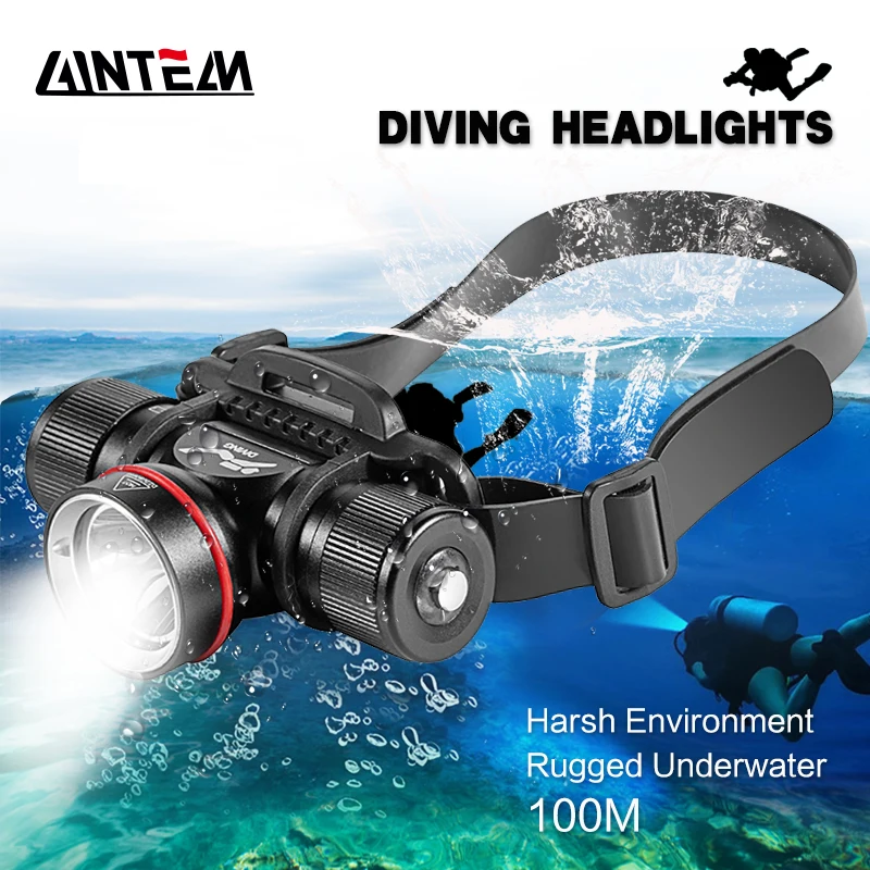 IPX8 Waterproof Super Diving Headlamp 100 Meters Underwater Headlight