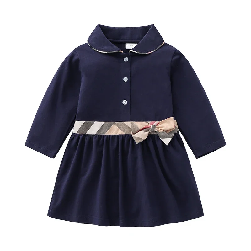 

New Summer Fashion stripe Style kids dresses for girls Girls' Dress Long Sleeve Lapel cotton Princess baby girls dress 1-6 years