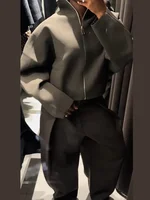 Cardigan court tricoté solide pour femmes, décontracté, manches longues, fermeture éclair, manteaux courts amples, vêtements d'extérieur à la mode pour les déplacements quotidiens, 2025 5