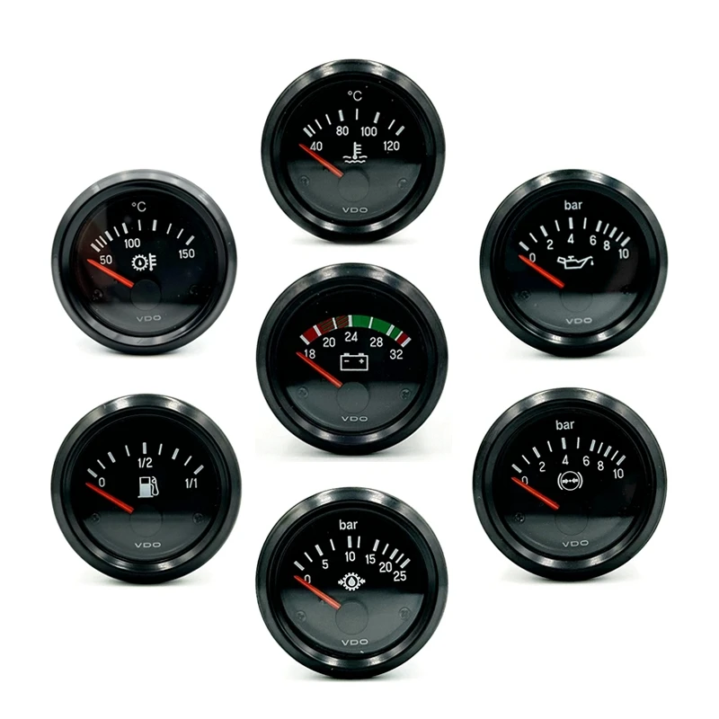 VDO Water Temperature Gauge 52mm 12V 24V Optional Oil Pressure Gauge Voltmeter Oil Temperature Gauge Fuel Gauge