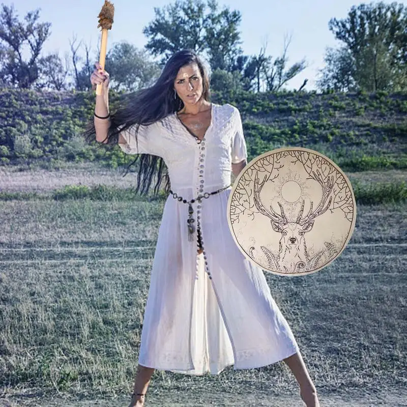 Drum Shamanic Deer Tree-themed Siberian Drum Decoration Handmade Shamanic Siberian Drums Spirit Music With Drumstick Home