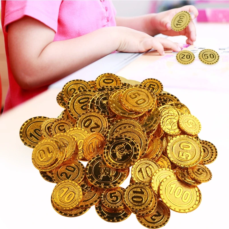 Plastic game coins 100pcs pirates gold for kid party supplies treasure Christmas