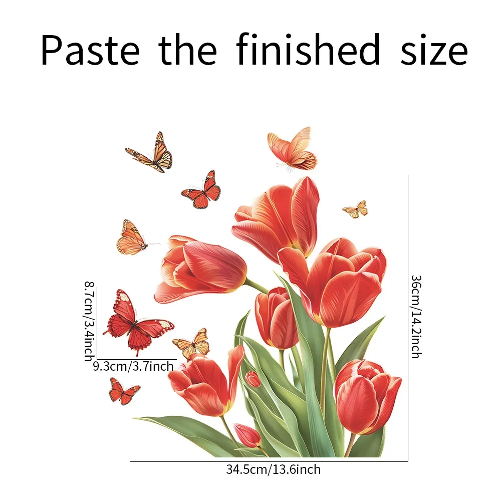 1PCS Small Fresh Painted Tulip Butterfly Glass Window Home Landscaping Decoration Electrostatic Uv Window Stickers