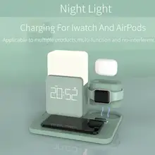 

Thermal Wireless Charger Night Light with Clock for Iphone Iwatch and Airpods 3 in 1 Charging Dock Phone Accessories