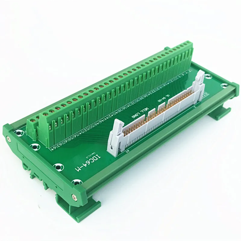 IDC-64 DIN Rail Mounted Interface Module 2x32 Pins 0.1" Male Header Breakout Board, Terminal Block, Connector.