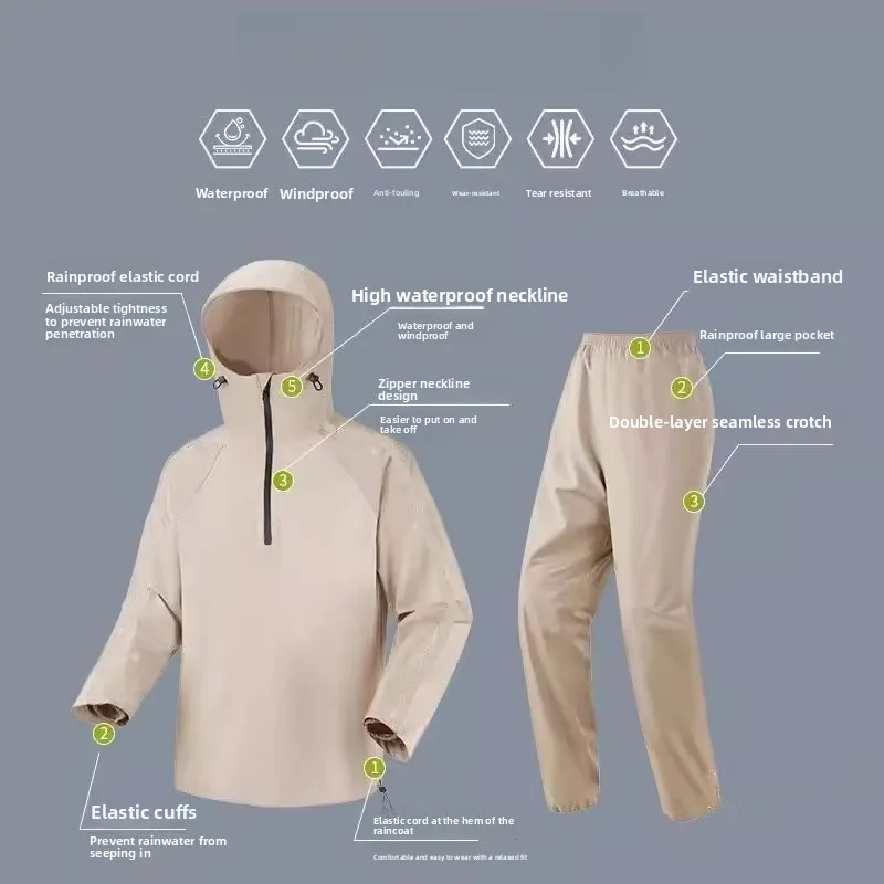 남녀공용 방수 오토바이 레인코트, 두꺼운 옥스포드 원단과 큰 후드가 있는 투피스 레인슈트, 전신 방수 폰초