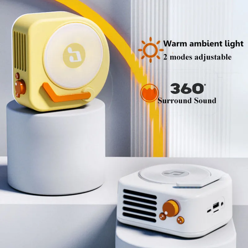 Mini Retro Bluetooth Speaker Vintage Surround Sound Music Box with Warm Ambient Light Wireless Music Player Support TF USB AUX