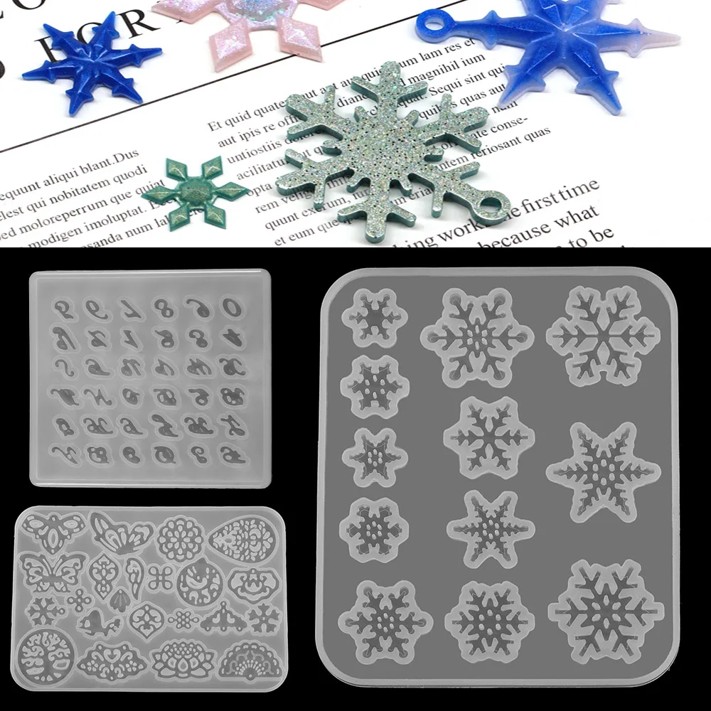 1pcs Snowflake Butterfly Letter Silicone Casting Molds Christmas Decoration Epoxy Resin Mold For DIY Pendants Jewelry Making christmas tree snowman epoxy resin silicone mold diy christmas candle mold for aromatherapy plaster making