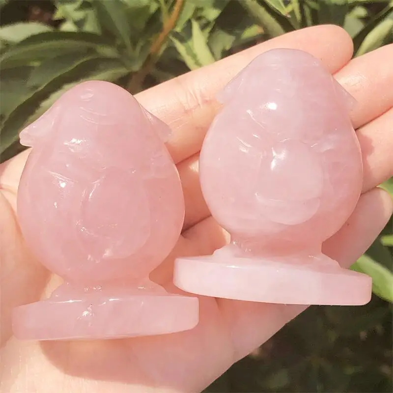 

Natural Gemstone Aura Rose Quartz Cartoon Carving Healing Crystal Crafts Figurines Reiki Stones Home Decoration 1pcs