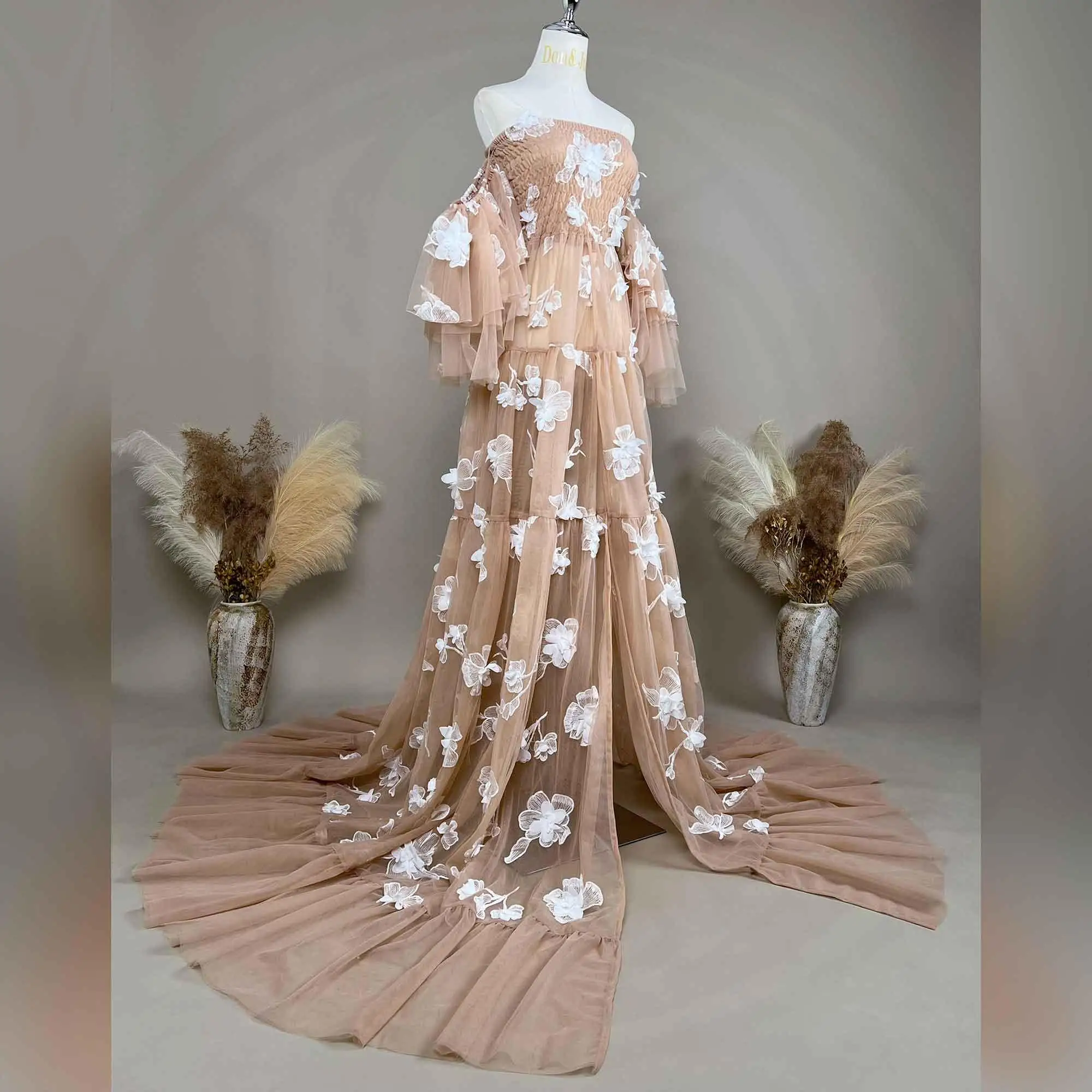 فستان دون آند جودي مطرز بالزهور للنساء، فستان شبكي...