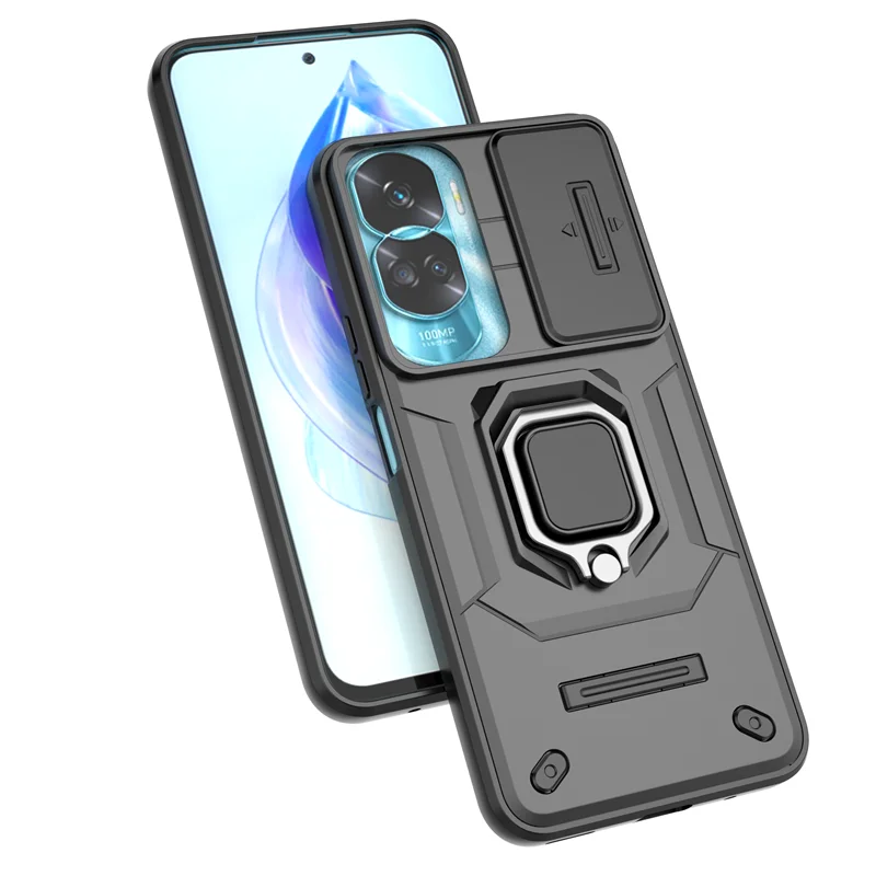 Slide Camera Protect Phone Case with Magnetic Ring Holder and Armor Back Cover -