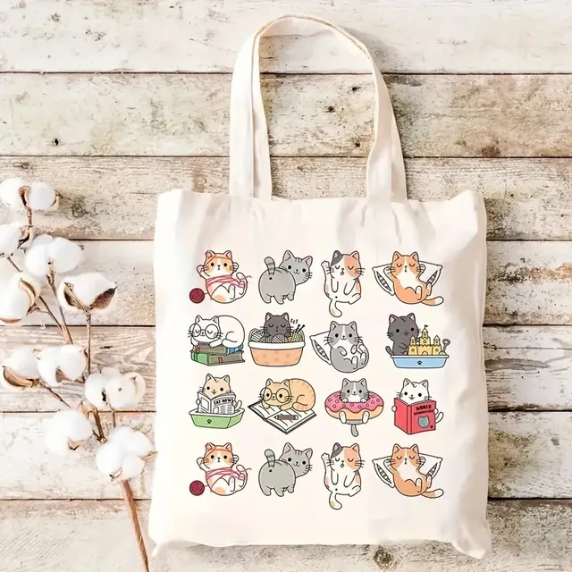 Cute Cat Print Tote Bag