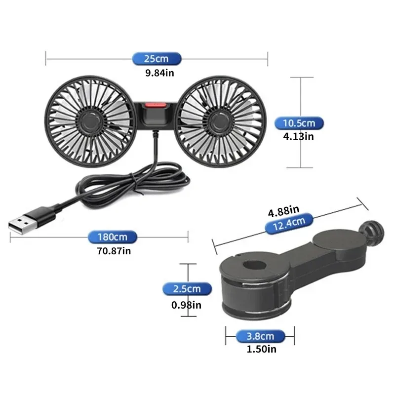 Car Fan Car Seat Back Cooling Fan USB Charge Dual Head Fan 360 Degree Rotation Neck Portable Cooler for Summer