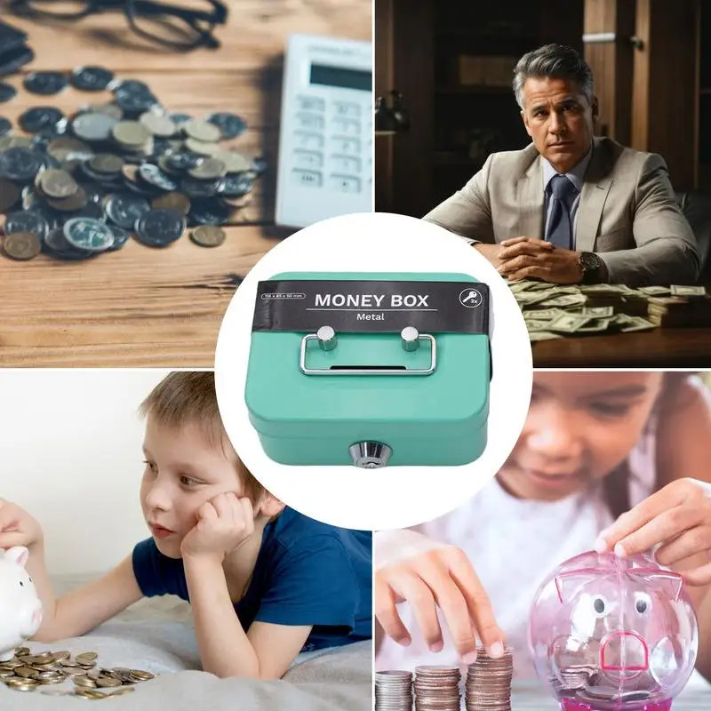 Metal Cash Box Mini Safe Lock Box Portable Mini Small Money Safe Box Sturdy Cash Box Portable for Kids Coin Collection 5