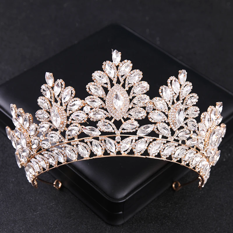 Gold Color Crystal Rhinestone Crown Tiara for Women Bride Luxury Prom Party Diadem Wedding Bridal Hair Accessories Jewelry Crown hair accessory,bridal headwear,hair band crown