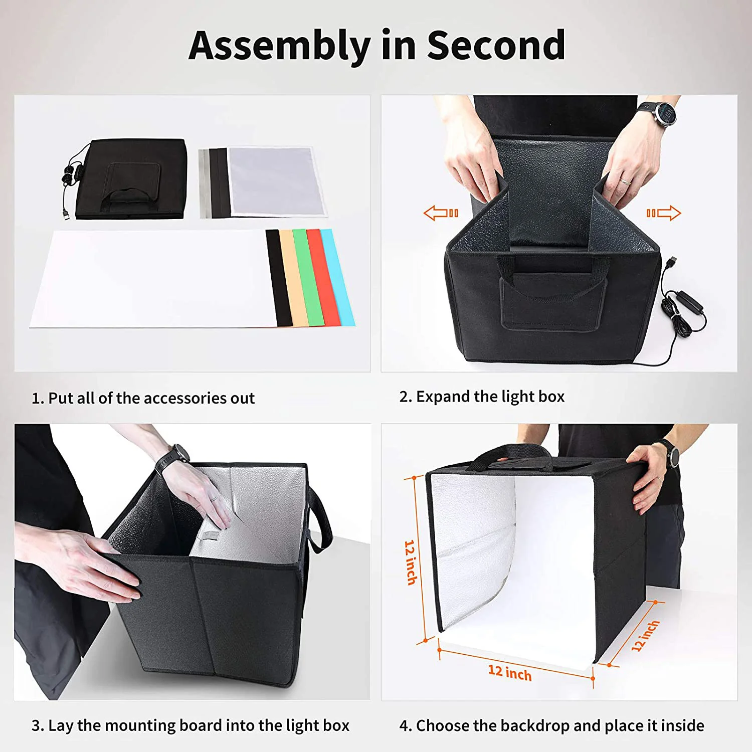 Description Picture 4 of item12" 30cm Folding Lightbox Portable Photography LED Photo Studio Shooting Tent Softbox Background Kit MINI Light Box DSLR Camera