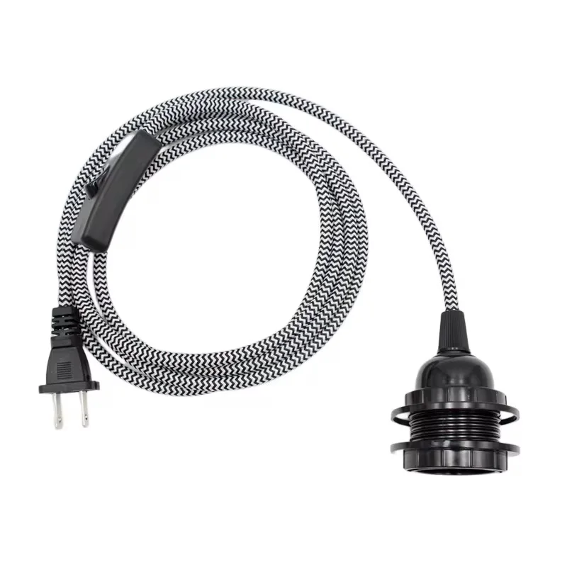 2 Prong Plug Power Cord with Inline Switch and Bulb Holder for Hanging or Table Lamps