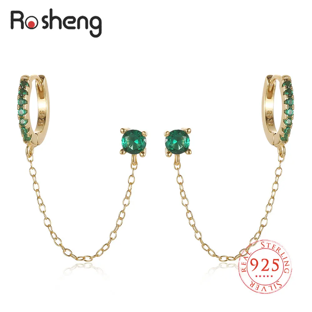 

Silver 925 Real Cubic Zirconia Tassel Earrings Women Double Two Hole Piercing Ear Stud Earrings for Female Jewelry Wholesale