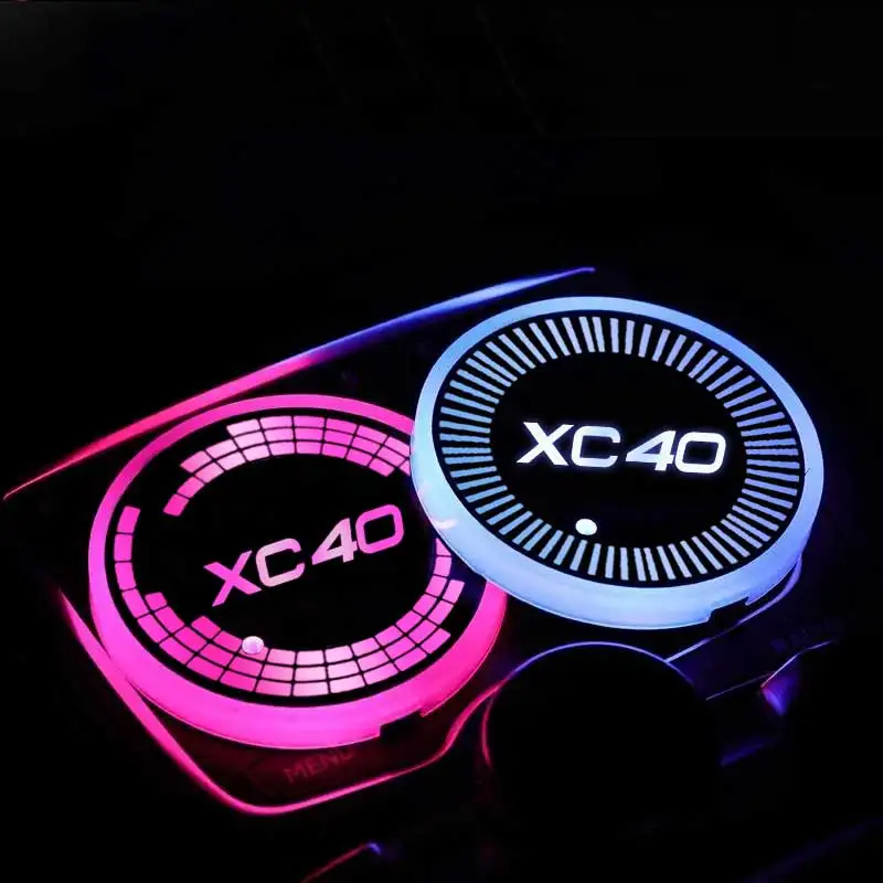 야광 자동차 워터 코스터 컵 거치대 패드, 볼보 XC40 로고 LED 음료 미끄럼 방지 매트, 분위기 조명 액세서리, USB 충전