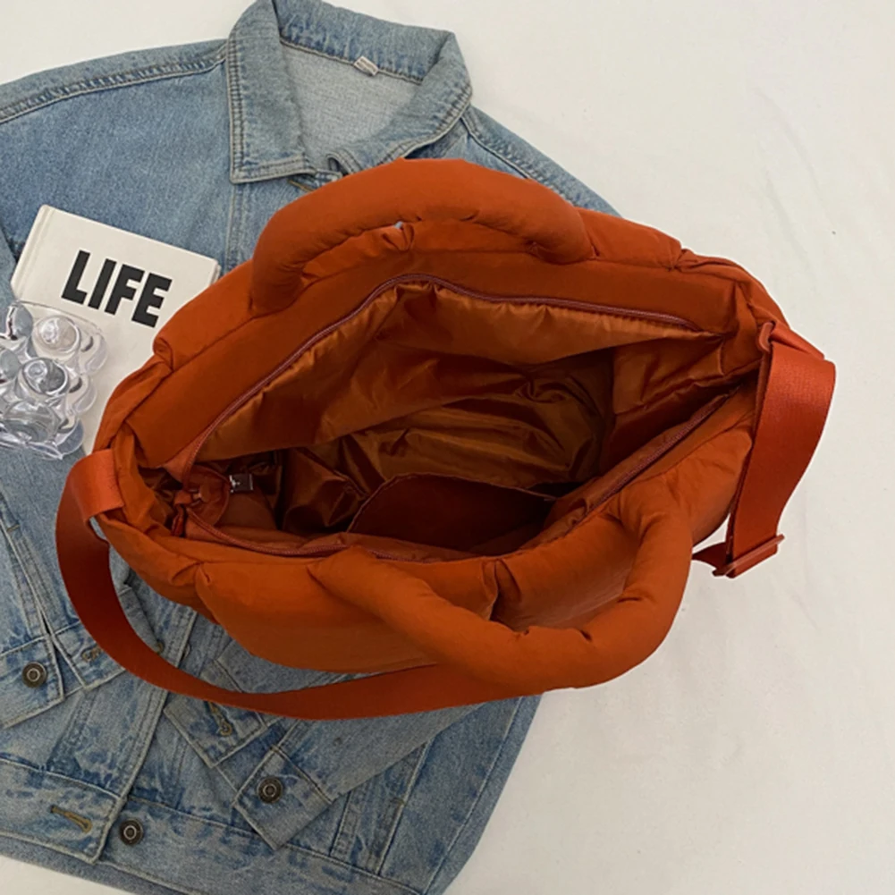 Women Soft Crossbody Bags Large Capacity Puffer Satchel Bags Solid Color Fashion Messenger Bags Adjustable Strap Padded Handbags