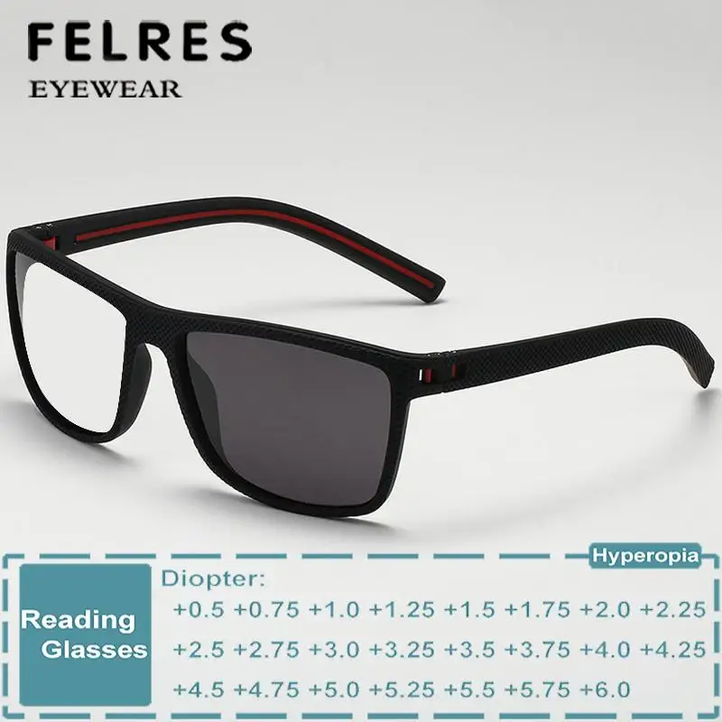 Men Prescription Glasses Square Photochromic Reading Glasses Finished Presbyopic Glasses Fashion Outdoor Discolored Readers