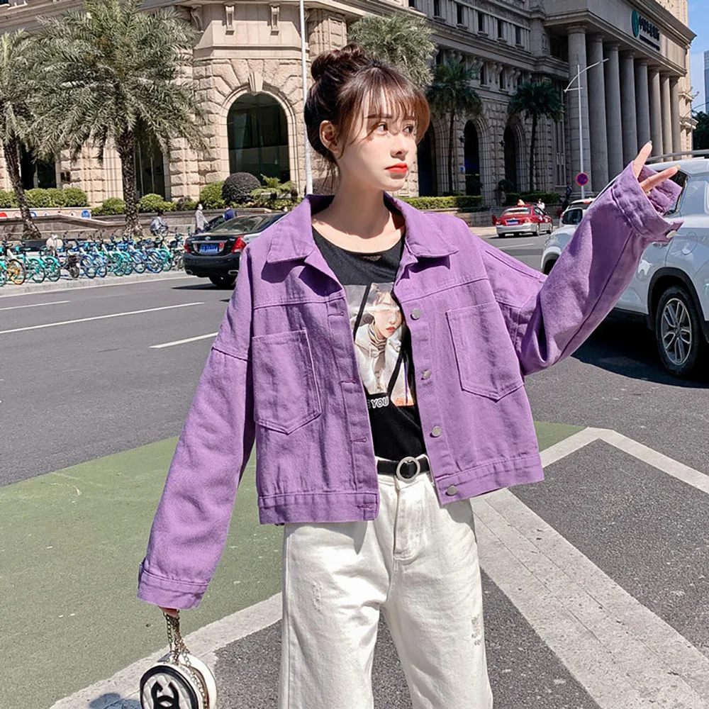 Fashion Women Purple Denim Jackets Streetwear Korean Casual Loose Short Jean  Coat Tops 2022 Spring Autumn Female Tops Outerwear - AliExpress