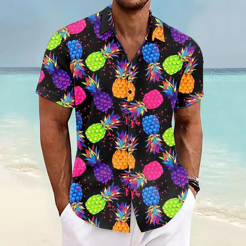 

Pineapple Tropical Men's Vacation Hawaii 3D Printed Shirt Button-Down Short Sleeve Summer Beach Shirt Vacation Daily Wear S-5XL