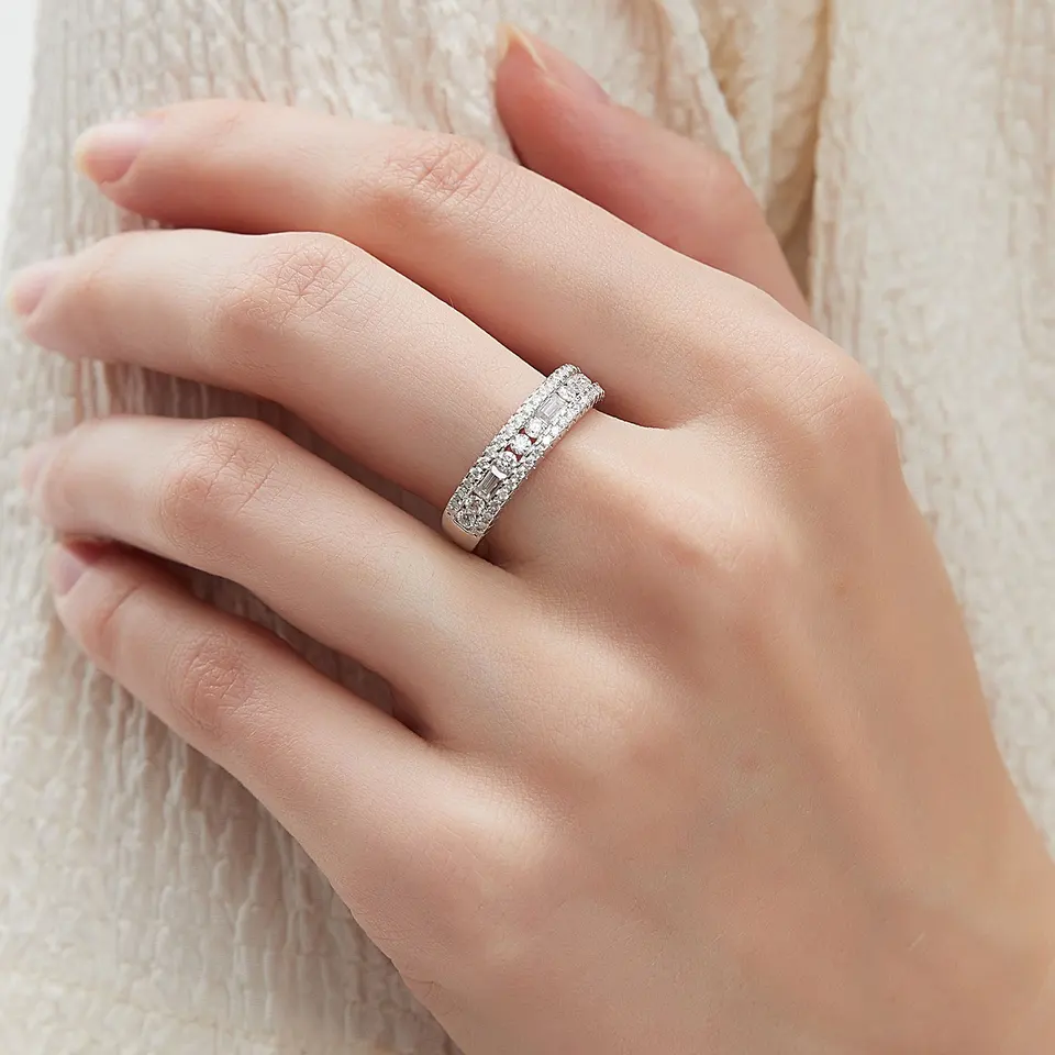 Wide Moissanite Wedding Band in 925 Sterling Silver