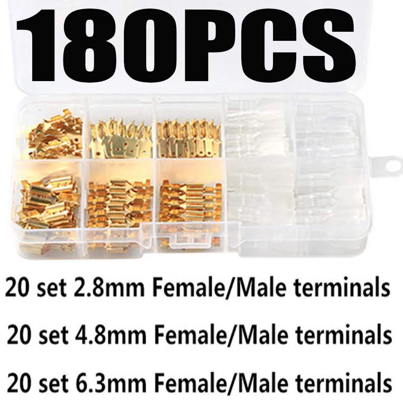

180PCS Box Insulated Male Female Wire Connector 2.8/4.8/6.3mm Electrical Crimp Terminals Connectors Assorted Kit