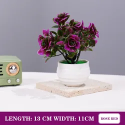 Miniature Artificial Bonsai Tree for Office and Home Decor (Rose red)