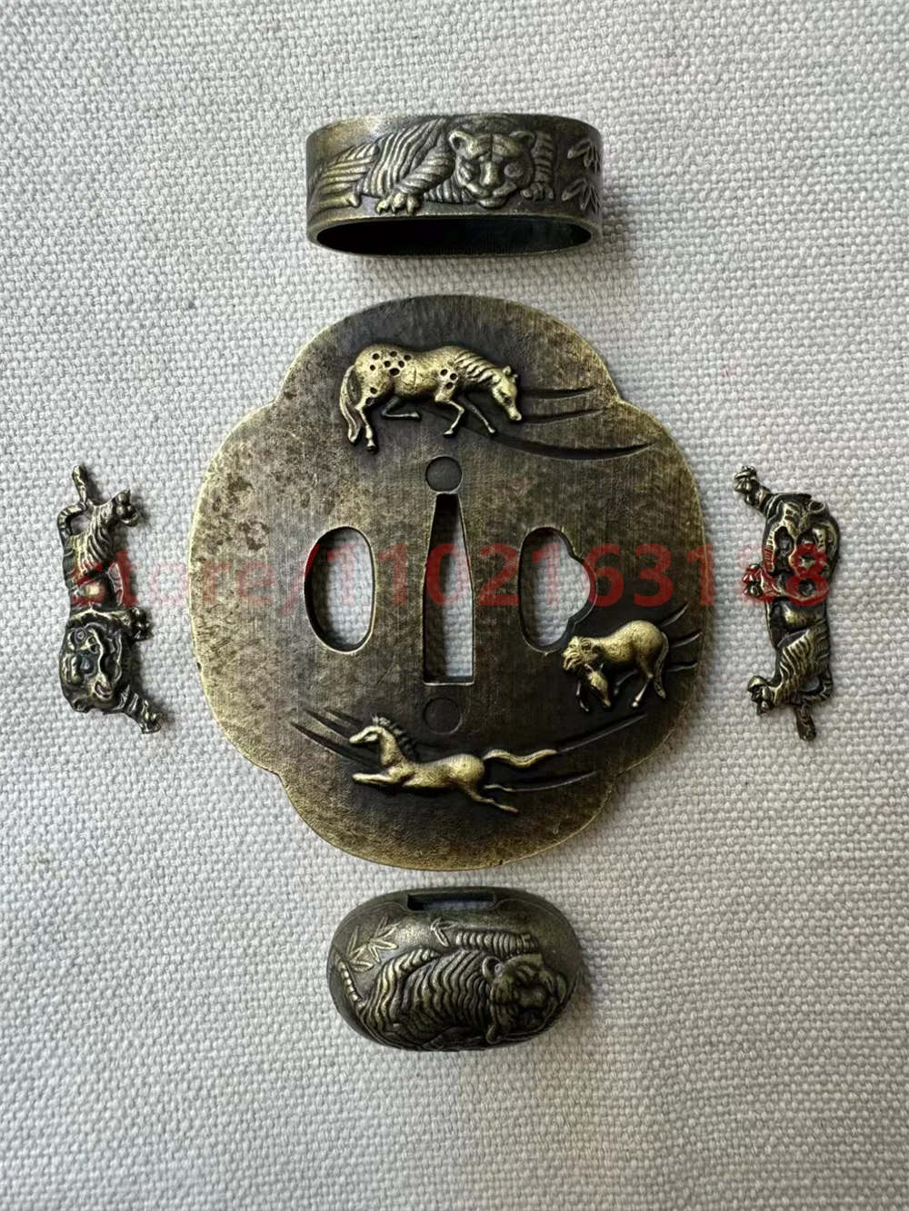 A Set Alloy Parts Tsuba Handguard Guard Fuchi Kashira Menuki For Real Japanese Japan Samurai Katana Sword Fittings New Very Good 6