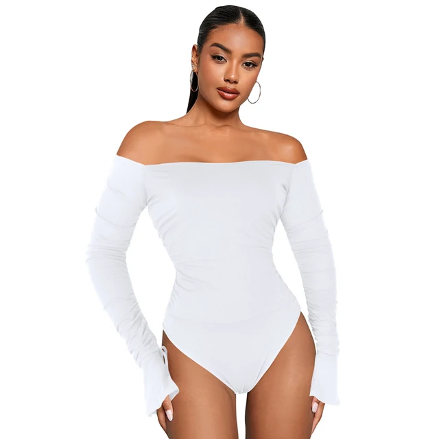 Dropshipping Rib Knitted Flare Sleeve Off Shoulder Overalls 2022 Autumn  Bodysuit Solid Elegant Bandage Rompers Womens Jumpsuit - Rompersu0026playsuits  - AliExpress