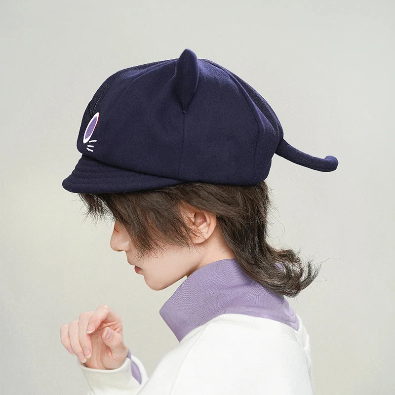 Game Genshin Impact Balladeer Hat Cosplay Kunikuzushi Wanderer Scaramouche Cute Cat Octagonal Cap Beret Cap