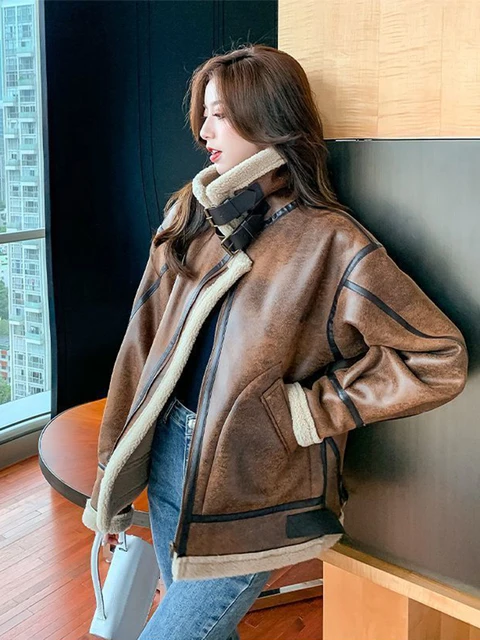 US$ 385.00 - Chanel lady's high-end ready to wear collarless Merino fur  leather jacket winter warm thick outerwear lamb fur coat streetwear -  m.