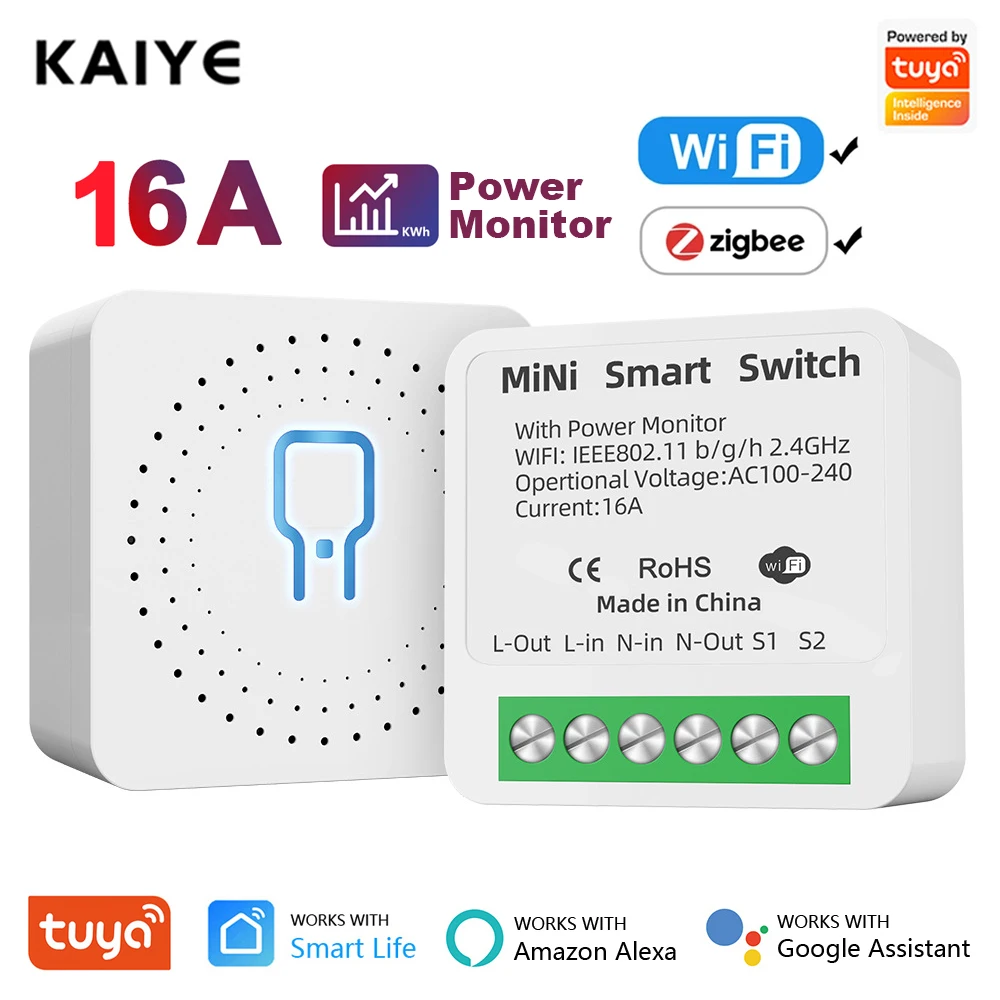 

Tuya ZigBee WiFi Smart Switch Module with Power Monitor 16A Mini Breaker Smart Life Voice Control for Alexa Google Home Alice