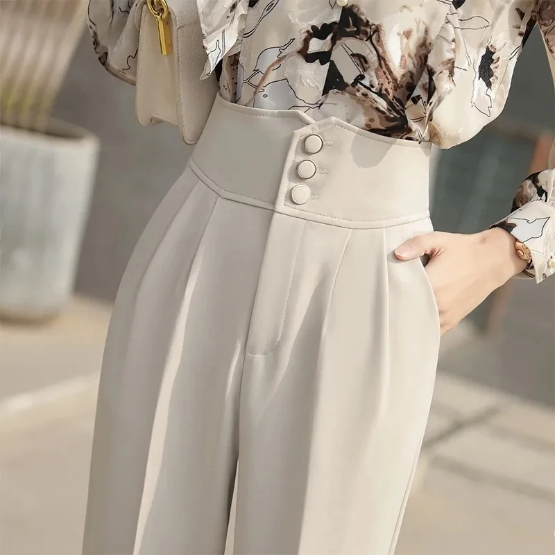 

Women Suit Pants Spring Autumn New High Waist Office Ladies Professional Trousers Female Casual Ankle-Length Straight Pants 3XL
