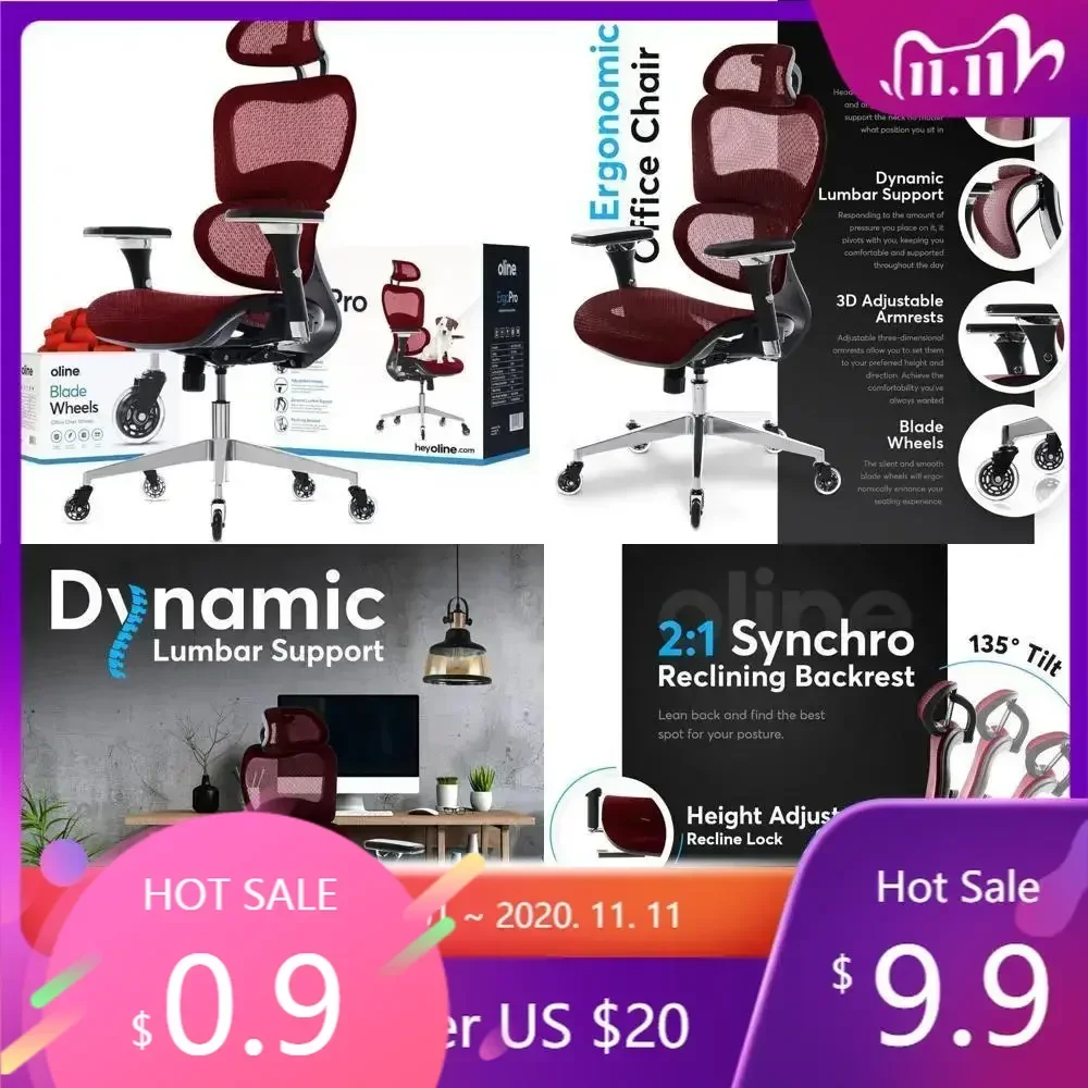 ergonomic mesh gaming chair with 4d armrests, 3d lumbar support, and blade wheels