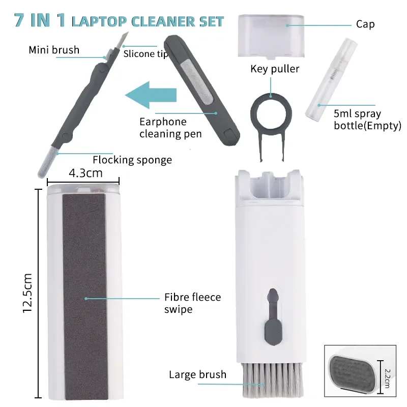 Kit di pulizia tastiera 7-in-1 per laptop con estrattore di tasti, set di spazzole multifunzionali per la pulizia di tastiere, Airpods e telefoni - Image 5