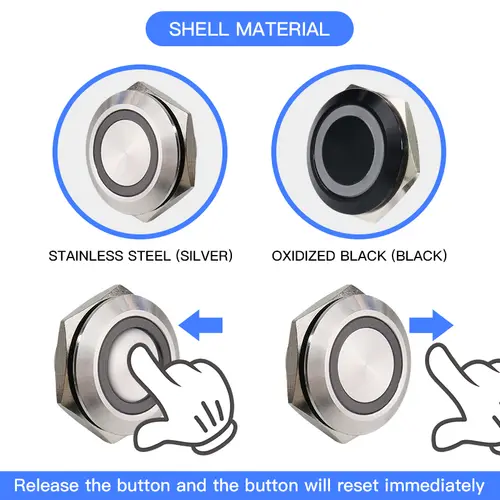 19/22/25/30mm Ultra Short LED Light Switch 3V 6V 12V 24V 220V Momentary Self Reset Waterproof Metal Push Button Switch with Wire - Image 2