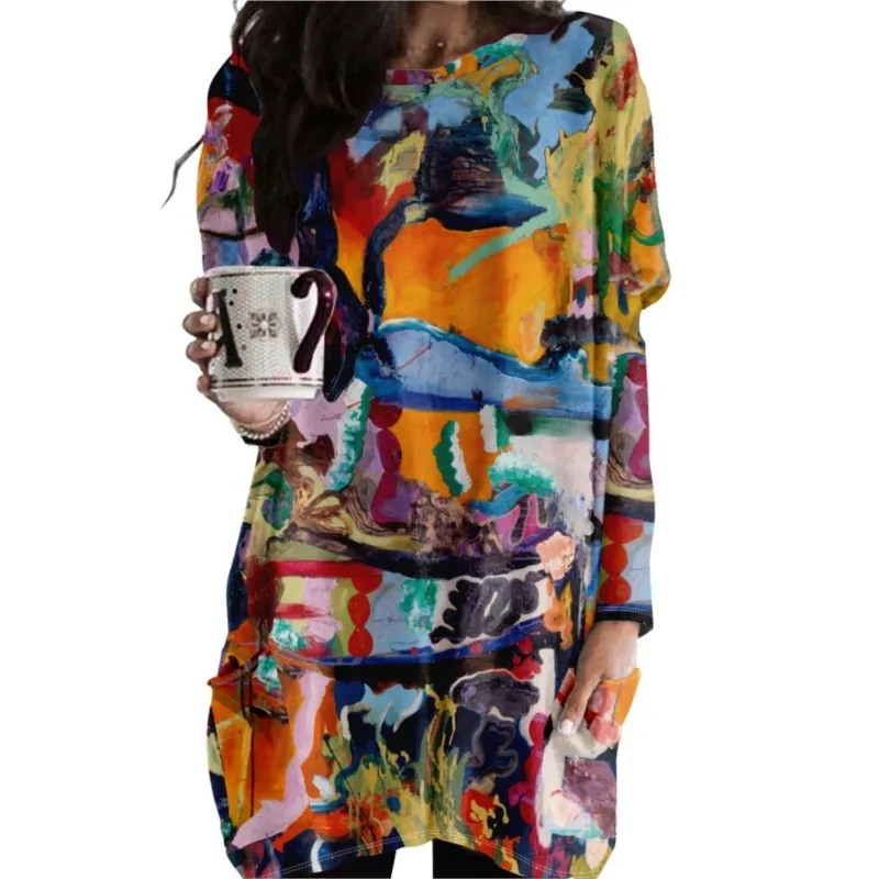 

2023 Autumn New Oil Painting Art Y2k Cute and Elegant Women's Sweatshirt Long Sleeve Fashion Street Retro Clothing Women