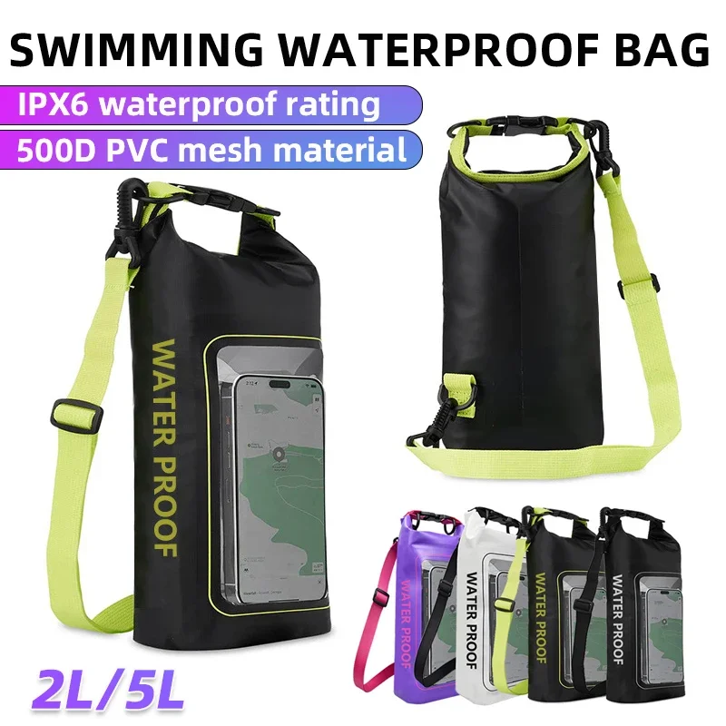 2L/5L Dry Bag Touch Screen Swimming Waterproof PVC Bag Rafting Floating Shoulder Outdoor Sports Bags Surfboard Kayak Storage