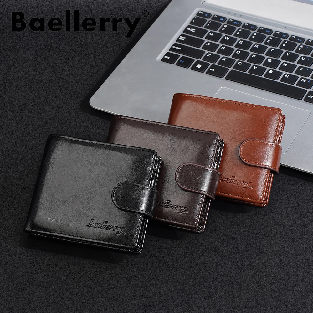 Men's Wallet with Zipper & Snap Fastener, Baellerry Short PU Leather Wallet for Men, Large Capacity Multi Card Slots Money Clip,