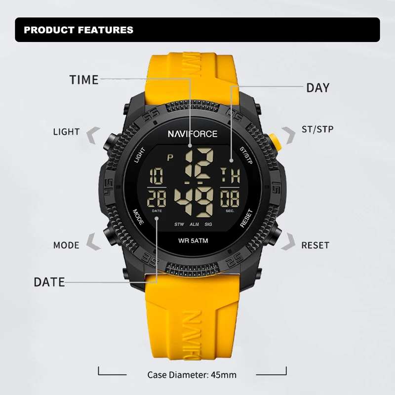 NAVIFORCE New Original Men Electronic Watches Simple Trend Wild Silicone Strap Wristwatches for Man 5ATM Waterproof Sports Clock